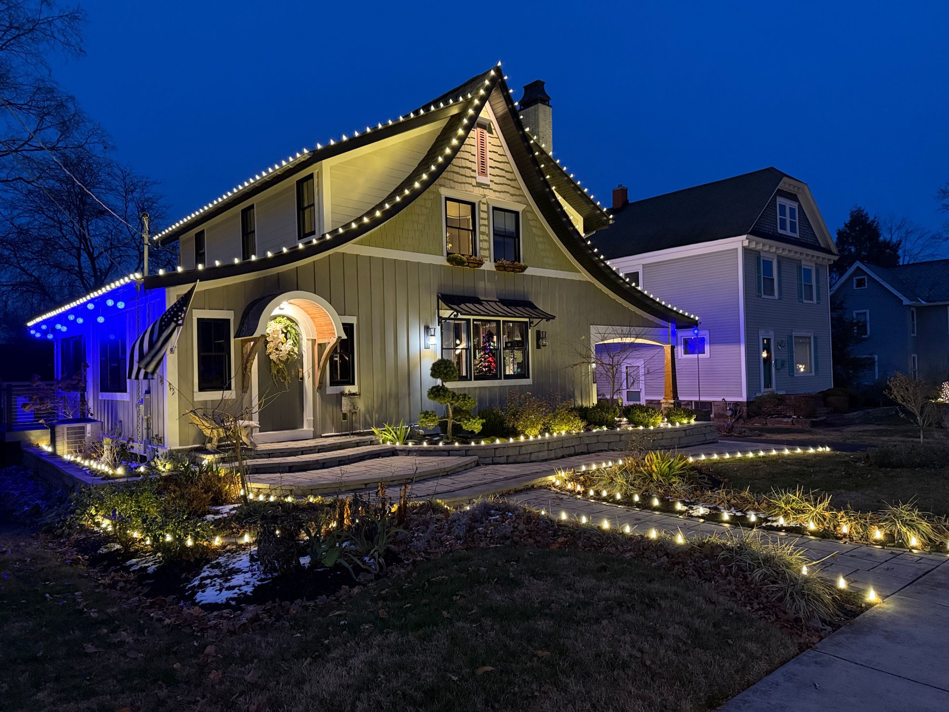 House with pathway and roofline lights