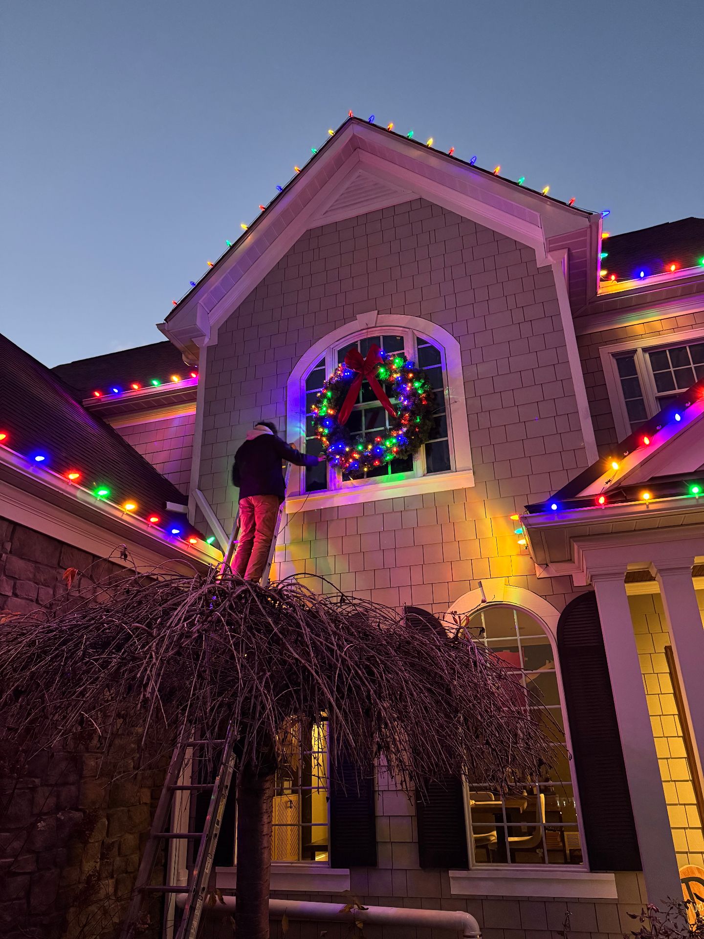 Colorful display with wreath installation