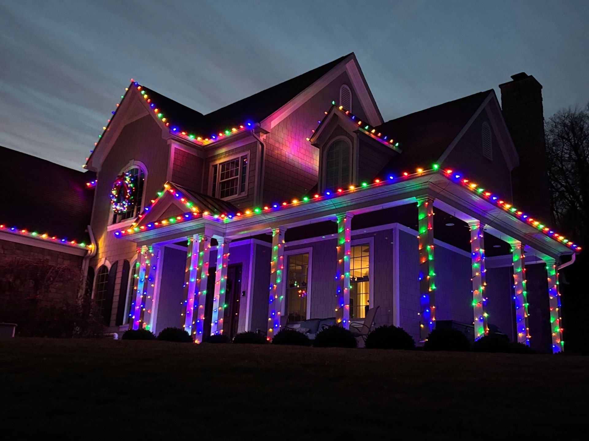 Colorful multicolor porch column lights