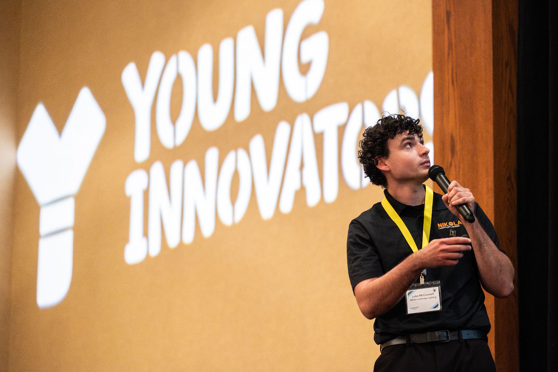 Luke McConnell, founder of Nikola Landscape Lighting, speaking at Young Innovators